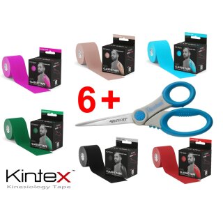 6 x kinesiologie Tape KINTEX + Softgrip-Schere Microban