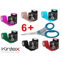 6 Rollen kinesiologie Tape Kintex Classic mit hochwertiger Schere TITANIUM UltraSmooth